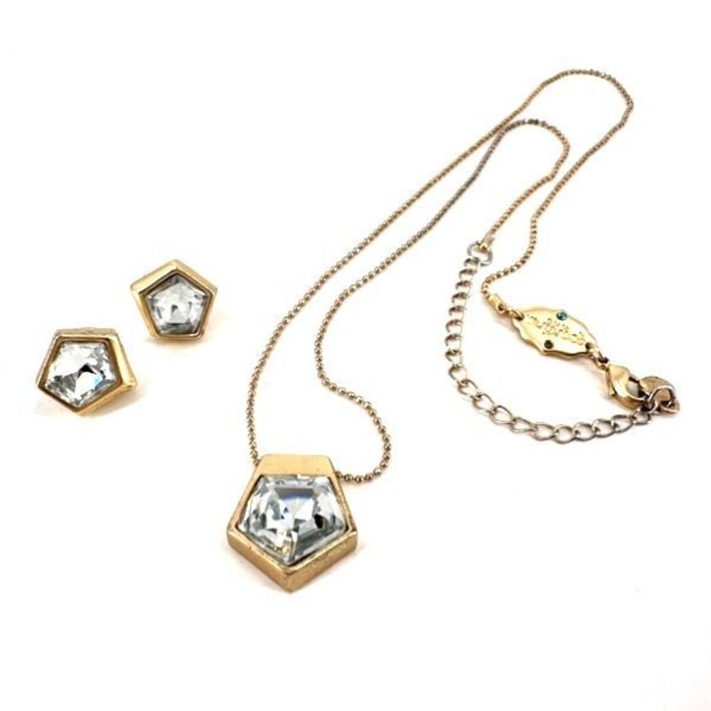 Spartina 449 18" Crystal Pentagon Necklace & earrings‎ 18K gold plated Fashion